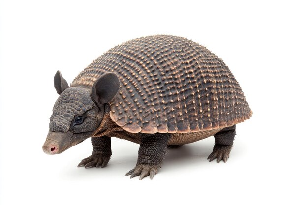 Ninebanded armadillo standing on a white background