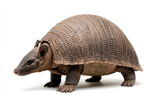 A NineBanded Armadillo Standing on a White Background