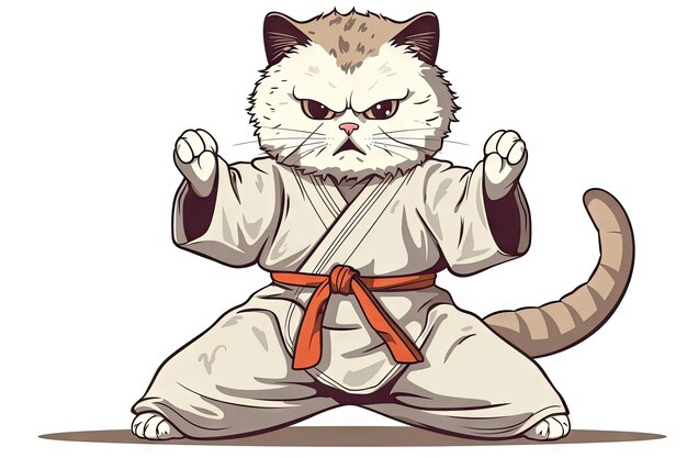 Photo ninja cat cats battle wushu master is fighting dangerous oriental warrior cats in kimono generative ai illustration