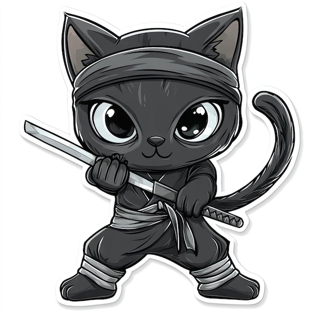 Photo ninja cat chronicles cute cartoon feline warrior armed with sword and stealth