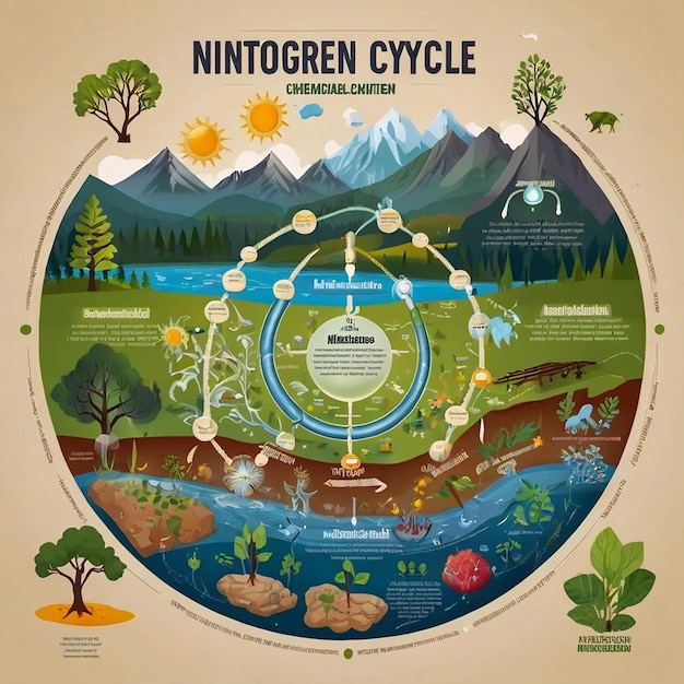 Photo nitrogen cycle labeled educational natural chemical scheme graphic with human and natural activities as part of earth life ecosystem