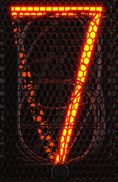 Nixie tube indicator, lamp gas-discharge indicator close-up. Number seven of retro. 3d rendering.