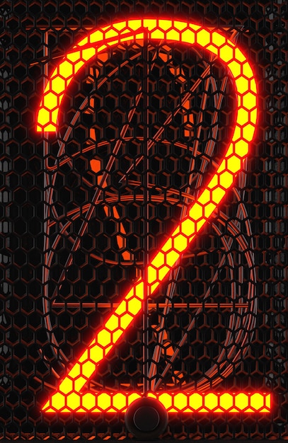 Nixie tube indicator, lamp gas-discharge indicator close-up. Number two of retro. 3d rendering.