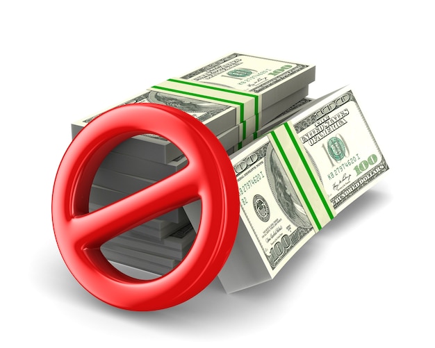 No cash money on white space. Isolated 3D illustration