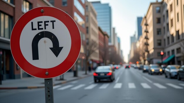 Photo no left turn sign in urban setting