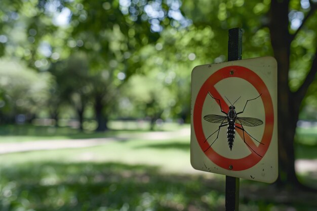 Photo no mosquitoes allowed sign in a green park