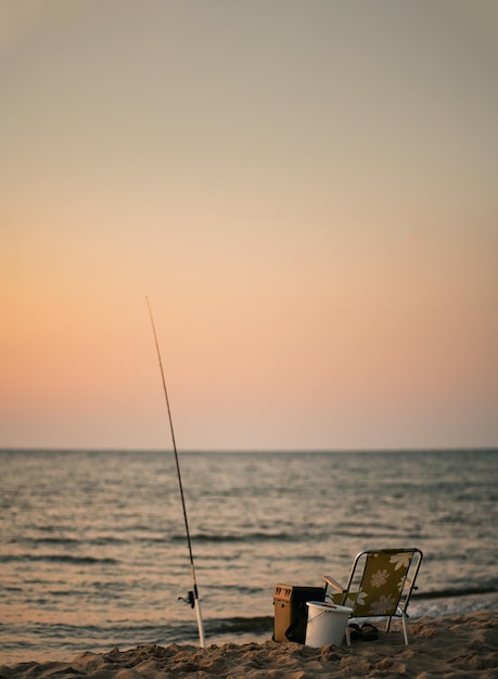 No people fishing on the sea at the sunset