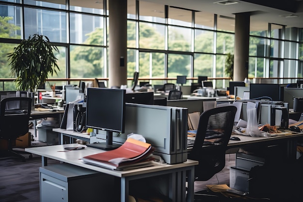 No people in office with multiple computers at customer service desk