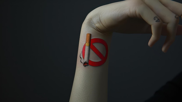 No smoking tattoo in form Smoking cigarette in red crossed out circle Generative AI