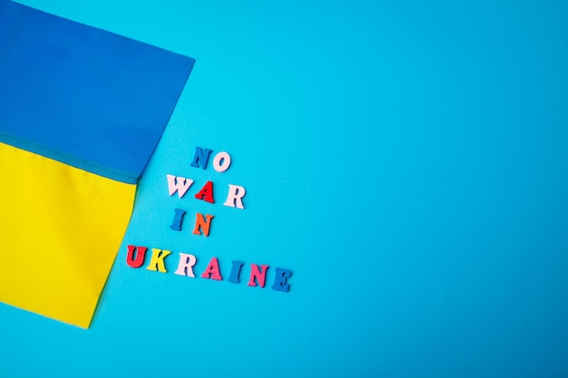 No war in ukraine ukrainian yellow blue flag during war with russia russian attack and escalation