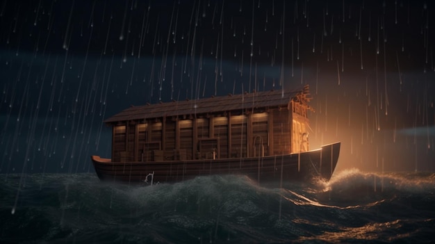 Noah39s Ark 3D Illustration during a storm and lightning