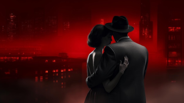 noir style retro couple in new york at night