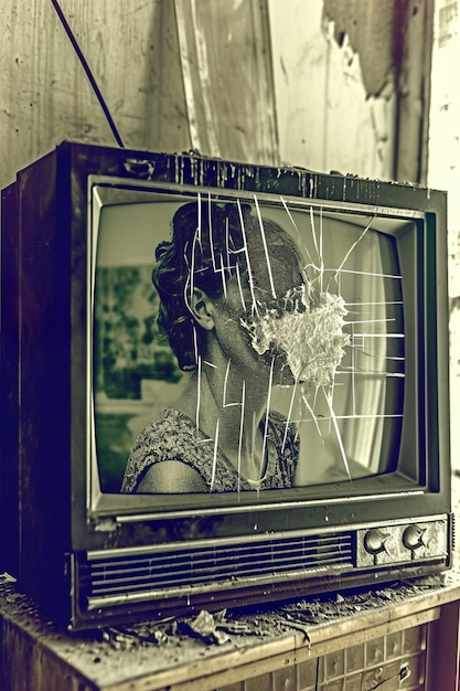 A Noisy Image of a 1970s TV in the style of retro visuals vintage aesthetics