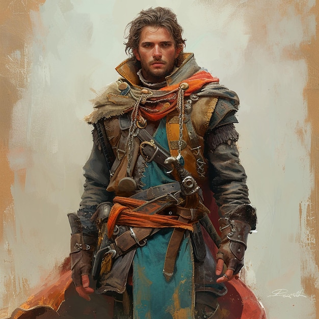 A nomad in medieval desert character design fantasy style adventurer