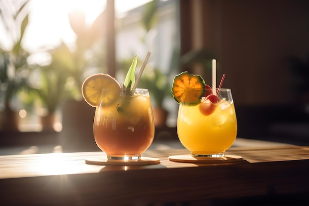 Non alcoholic fruity cold summer cocktail drinks