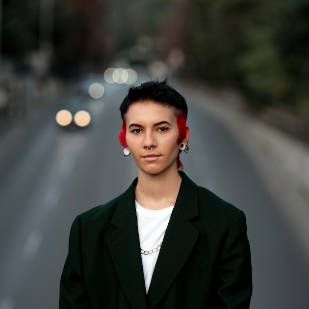 Non binary person with modern hairstyle portrait