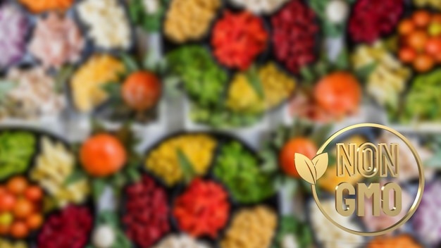 The Non gmo gold icon on food Background 3d rendering