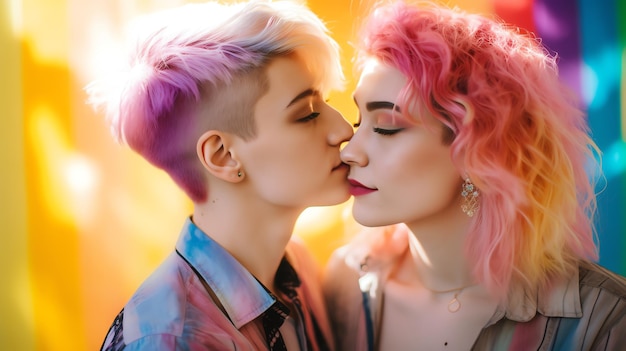 NonBinary couple LGBTQI pride illustration