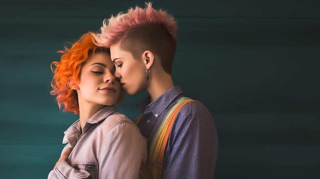 NonBinary couple LGBTQI pride illustration