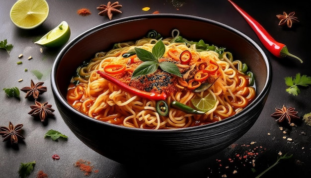 Photo noodle spice on blurred dark background