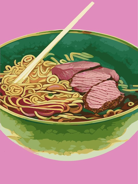 Noodles Asian foods Chinese food colorful illustration Vector colorful illustration Chinese food