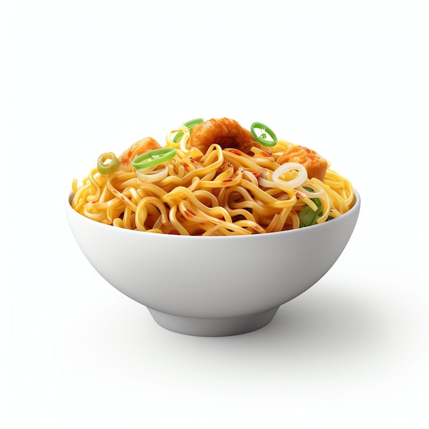 noodles in clear soup 3d realistic illustration on white background