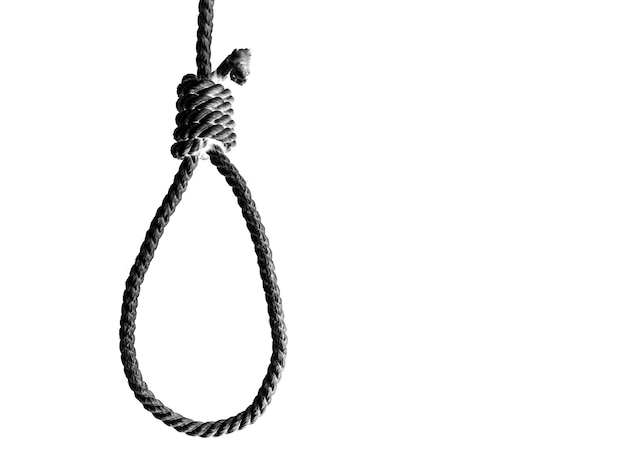 Noose isolated on white background. Suicide concept. Hanging because of work stress. Depression of burnout. Terrible life situation.