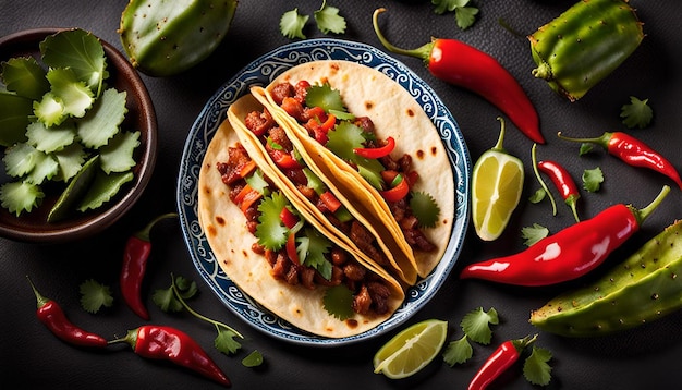 Nopal taco mexican food with chili pepper