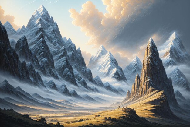 nordic landscape with snowy mountains