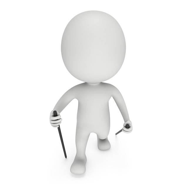 Nordic walking white blank man 3d render illustration isolated on white background