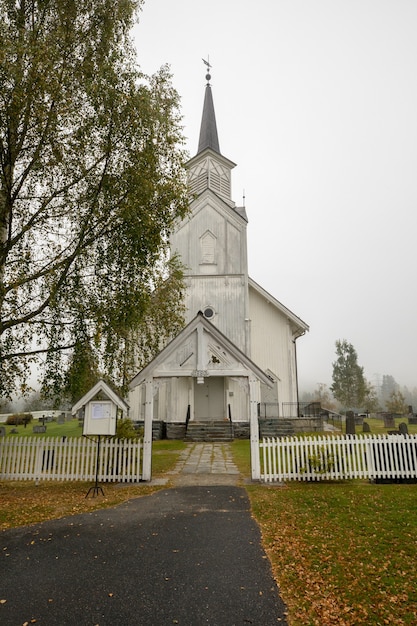 Nore church  white wooden church in nore norway