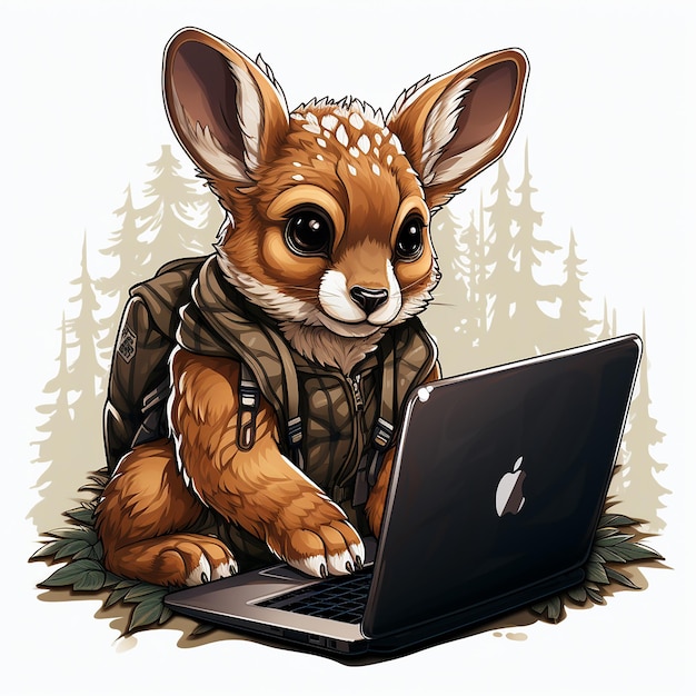 Norrbottenspets Deer Working on Unbranded Laptop Sticker