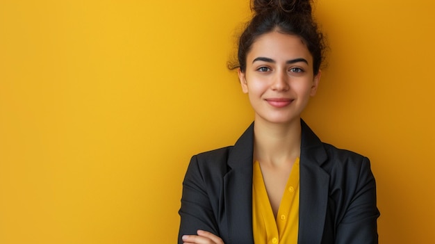 North African Businesswoman Isolated on Solid Background Copy Space Provided