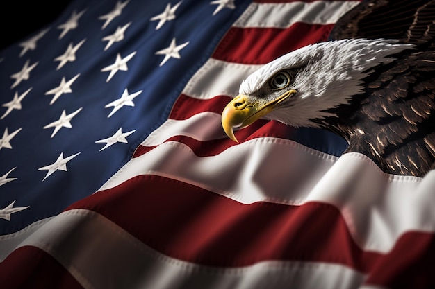 North American Bald Eagle on American flag