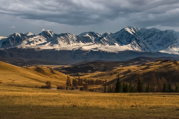 North Chuya Ridge Evening sky with beautiful clouds Kurai steppe Altai Mountains Russia