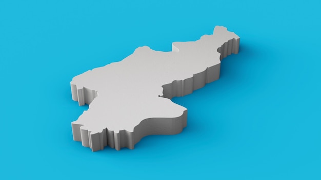 North Korea 3D map Geography Cartography and topology Sea Blue surface 3D illustration