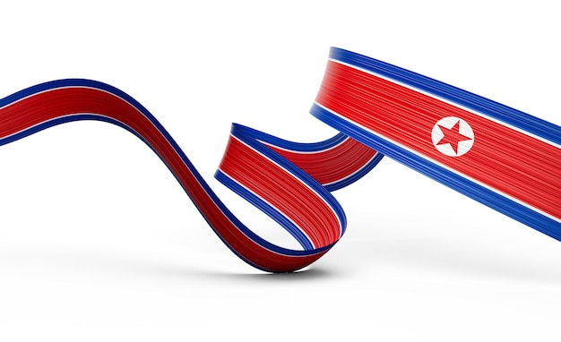 Photo north korea flag ribbon wavy abstract background 3d illustration