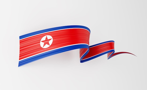 Photo north korea flag ribbon wavy abstract background 3d illustration