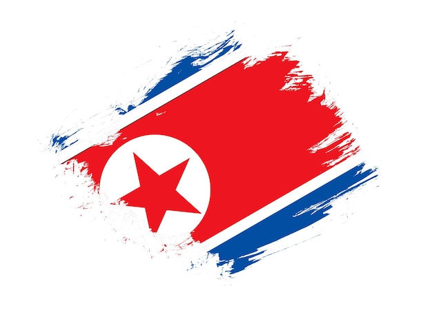 North korea flag with abstract paint brush texture effect on white background