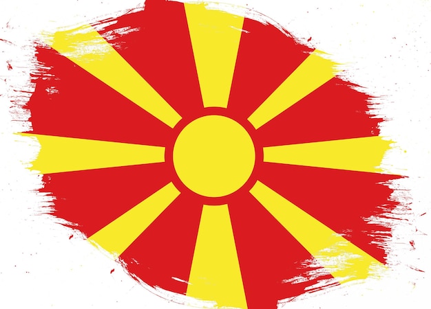 North macedonia flag on distressed grunge brush background