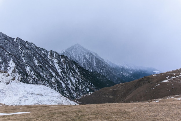 North Ossetia is a mountainous area in winter. Snowy mountain landscape. panorama of the winter landscape. resort area