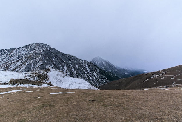 North Ossetia is a mountainous area in winter. Snowy mountain landscape. panorama of the winter landscape. resort area.