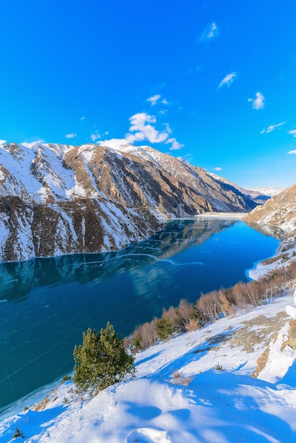 North Ossetia is a mountainous area in winter. Snowy mountain landscape. panorama of the winter landscape. resort area.