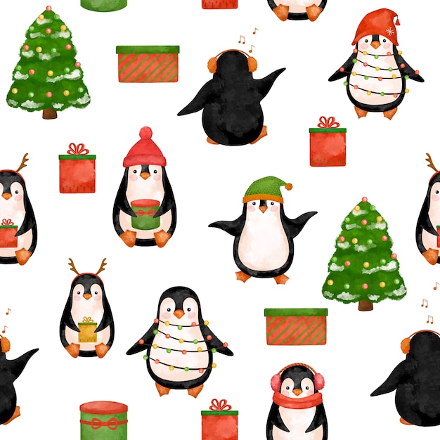 North Penguins digital paper, Christmas Penguins pattern.