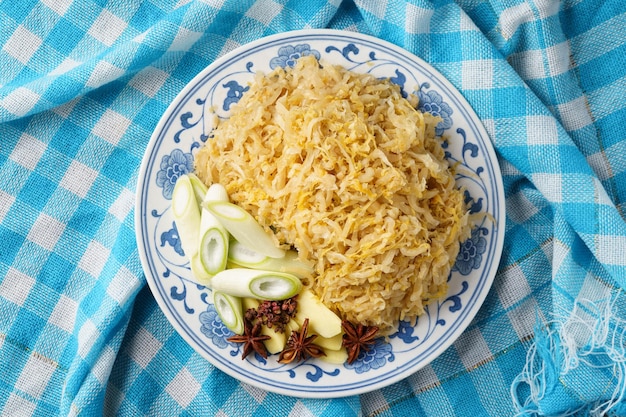 Northeast sauerkraut on a blue background