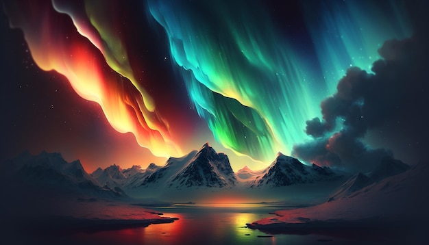 northen lights over the mountains