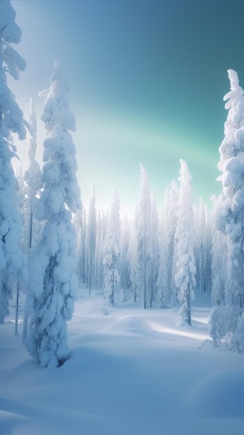 Northern forest fir and lark evergreen trees in winter covered in snow AI generative landscape