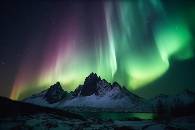 The northern lights are lit up in the sky