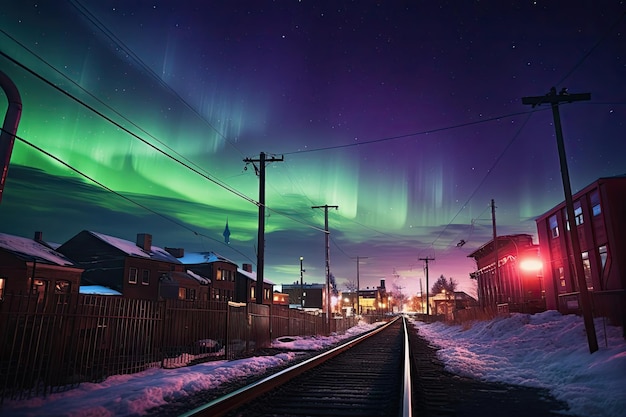 Northern lights over city a dreamy night sky illuminated by the aurora borealis