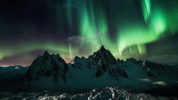 Northern Lights Above Mountains Illustration AI GenerativexA